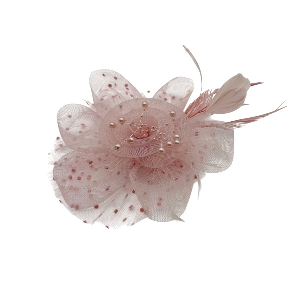 Blush Pink Feather Mesh Flower Derby Tea Party Clip On Hair Fascinator Headpiece